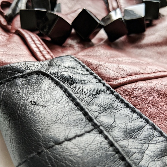 Rue21 Black & Wine Vegan Leather Cropped Jacket - Picture 10 of 11